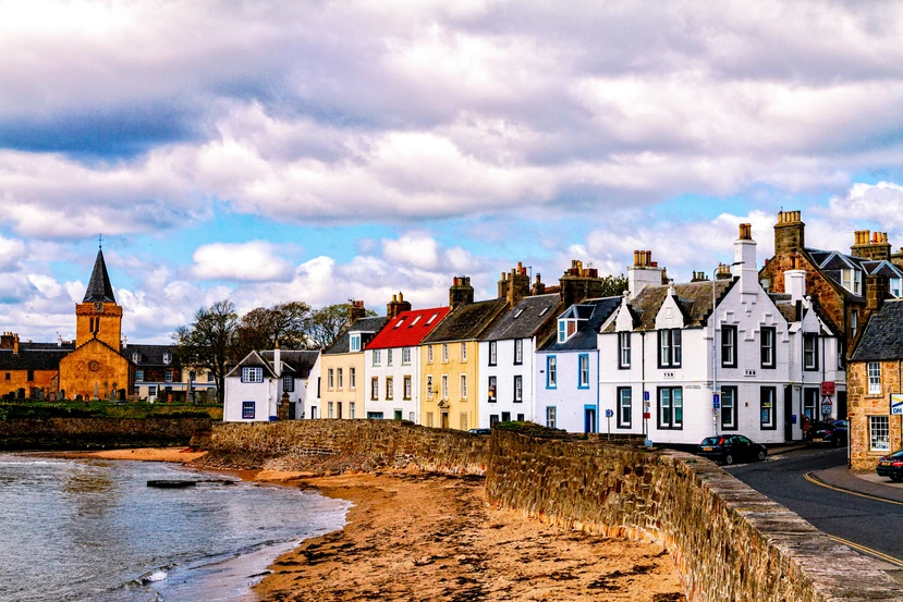 The beautiful town of Anstruther, Scotland, a row of houses